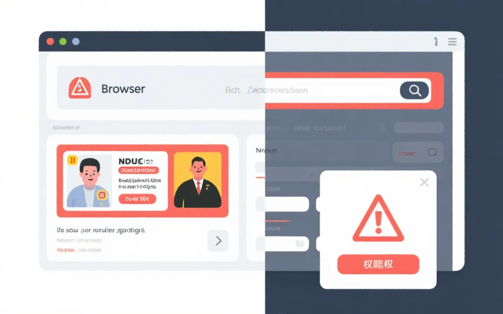 浏览器中识别可疑直播页面：地址栏、弹窗、权限提示的对比画面