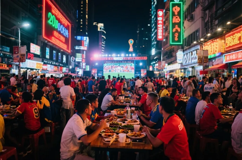 世界杯期间美加墨城市街头球迷夜游与美食氛围图